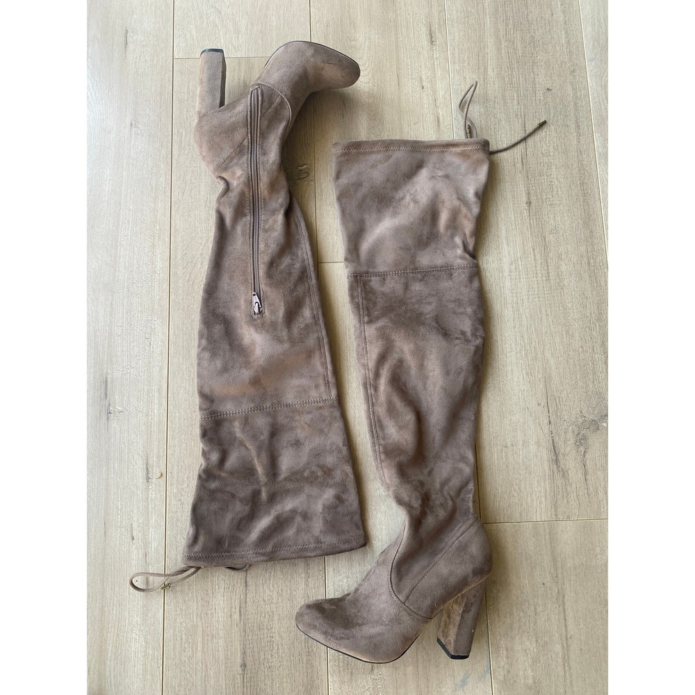 Target Women Taupe Faux Suede Over The Knee Block Heel Boots 7.5 096153178F